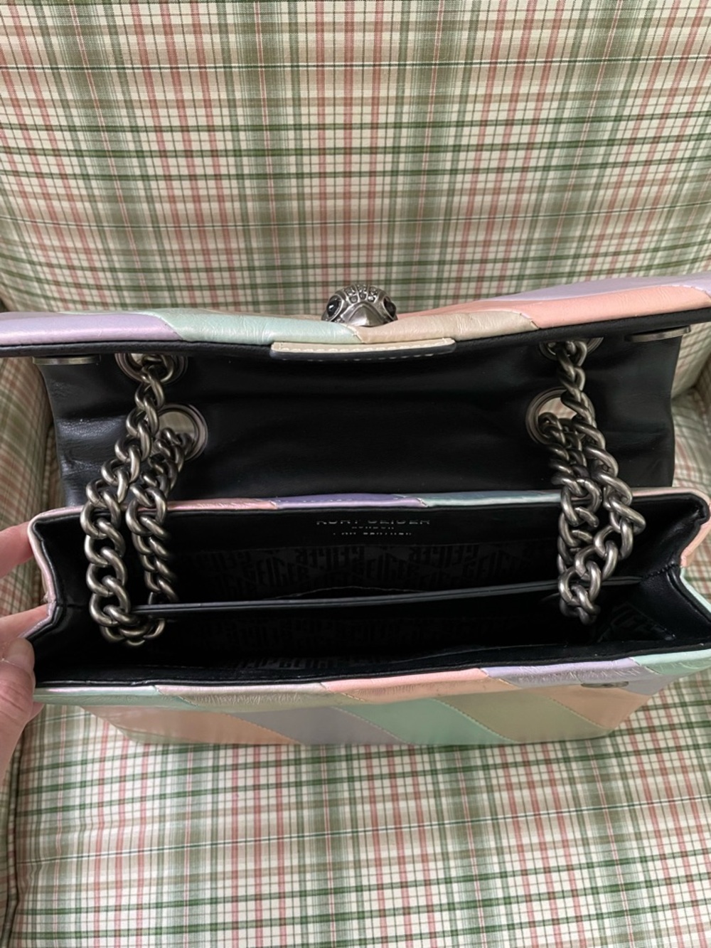 Kurt Geiger London Kensington Iridescent Pastel Stripe Leather Shoulder Bag - Picture 7 of 15